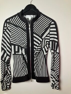Vintage Joseph Ribkoff Black & White Geometric Artsy  Zip Jacket Size Medium